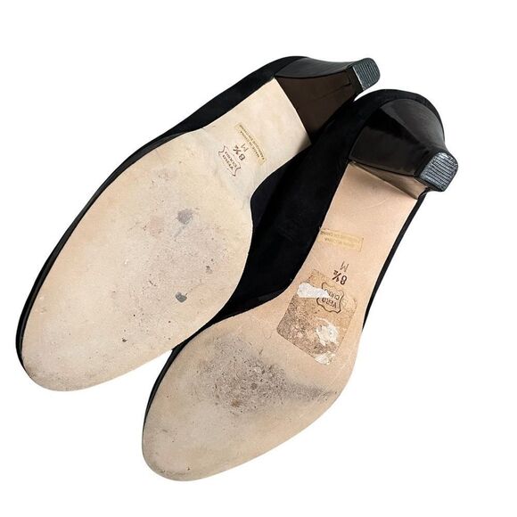 𝅺BROWNS SHOES Suede Slip On Almond Toe Pump Heels Platform Black - Picture 11 of 12